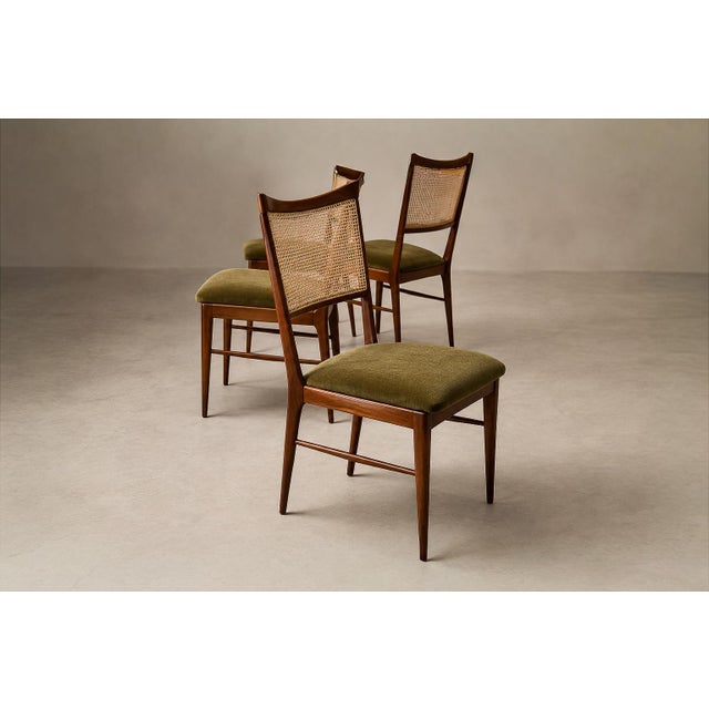 1960s Set of Eight Brazilian Modern Dining Chairs in Caviúna, Cane & Warm Olive Mohair, 1960s For Sale - Image 5 of 18