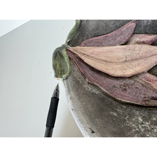 1980s Vintage Handcrafted Art Pottery Bowl With Floral Relief Design For Sale - Image 5 of 12