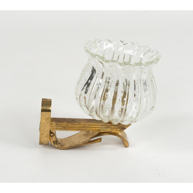 1960s Mid-Century Sconces in Glass and Brass in the style of Barovier and Toso, Italy, 1960s, Set of 2 For Sale - Image 5 of 17