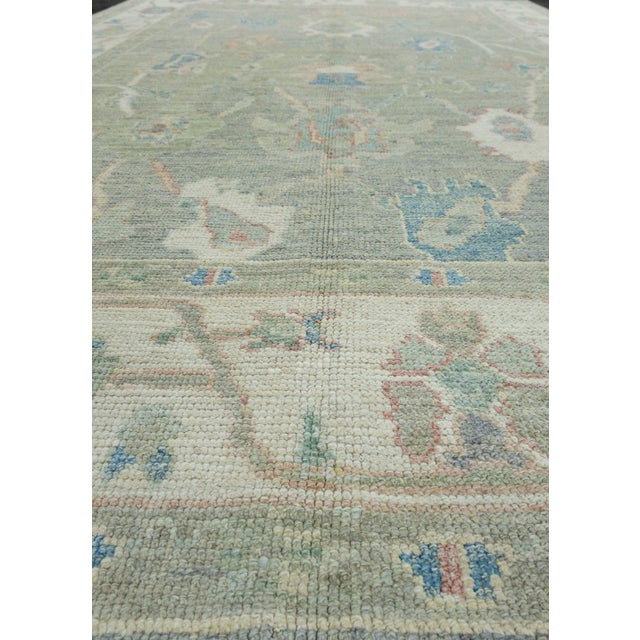 Early 21st Century Green & Blue Turkish Oushak Rug 6'1" x 8'10" For Sale - Image 5 of 9