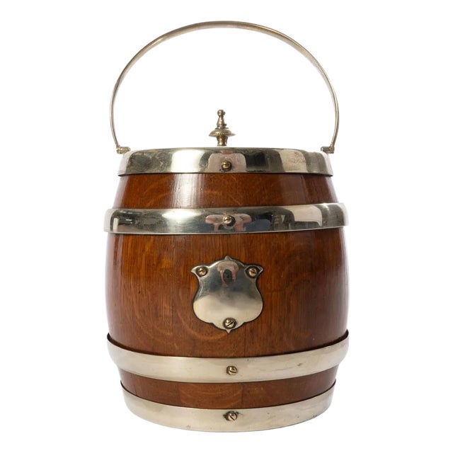 Antique English Oak Biscuit Barrel For Sale