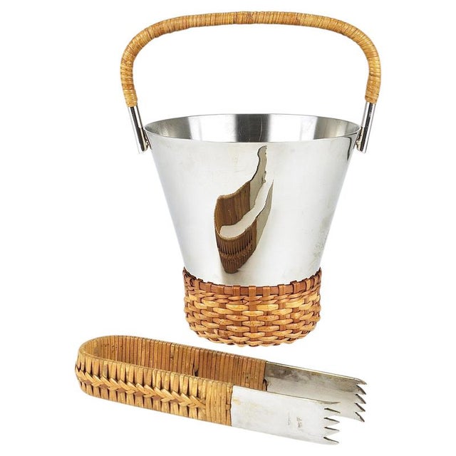 Vintage Nickel-Plated Ice Bucket and Tongs by Carl Auböck, Austria, 1950s, Set of 2 For Sale - Image 16 of 16