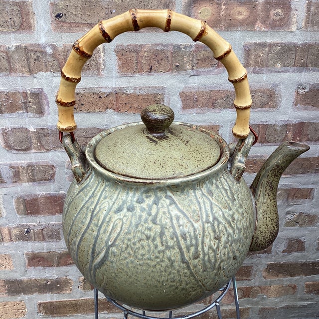Mid 20th Century Large Scale Ceramic Tea Pot With Bamboo Handle Stamped For Sale - Image 9 of 12