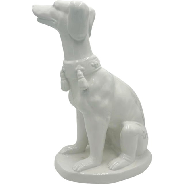 Mid 20th Century Vintage Greyhound Dog White Ceramic Statue For Sale - Image 5 of 12