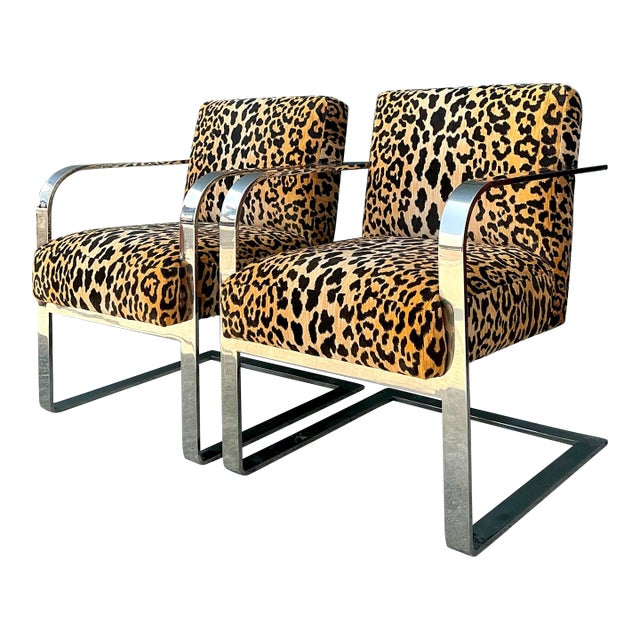Vintage Ralph Lauren Leopard Velvet Chrome Chair - A Pair For Sale