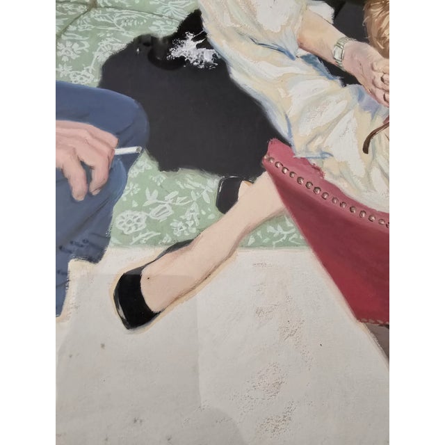 Wood 1950s Vintage w.c. Painting Mid Century Glamour Girl Client For Sale - Image 7 of 11