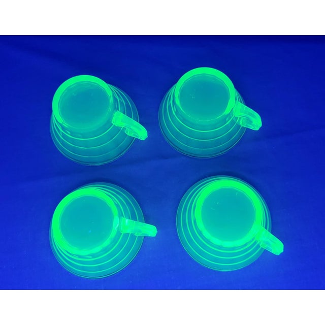 Early 20th Century Early 20th Century Uranium Glass 4 Transparent Green Tea Cups With Gold Rim For Sale - Image 5 of 16