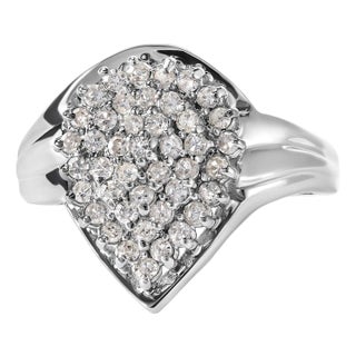 10K White Gold 1/2 Cttw Diamond Pear Shaped Cluster Ring (H-I Color, I1-I2 Clarity) - Ring Size 7 For Sale