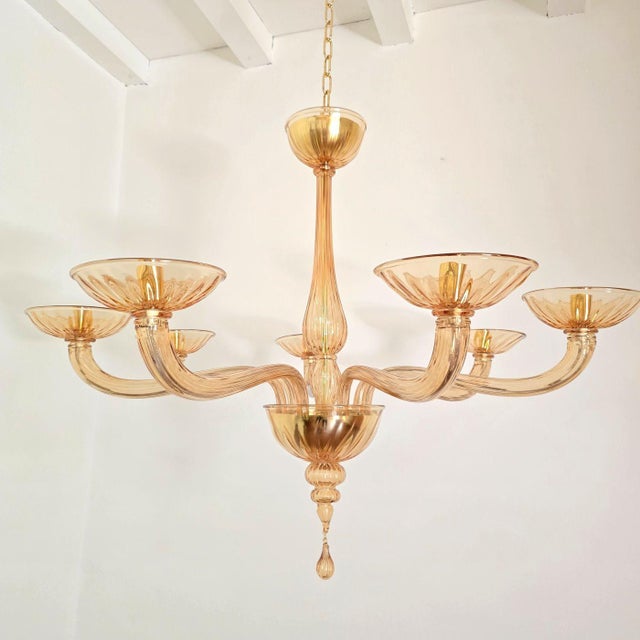 Mid-Century Modern 1980s Amber-Brown Neoclassical Murano Chandelier For Sale - Image 3 of 9