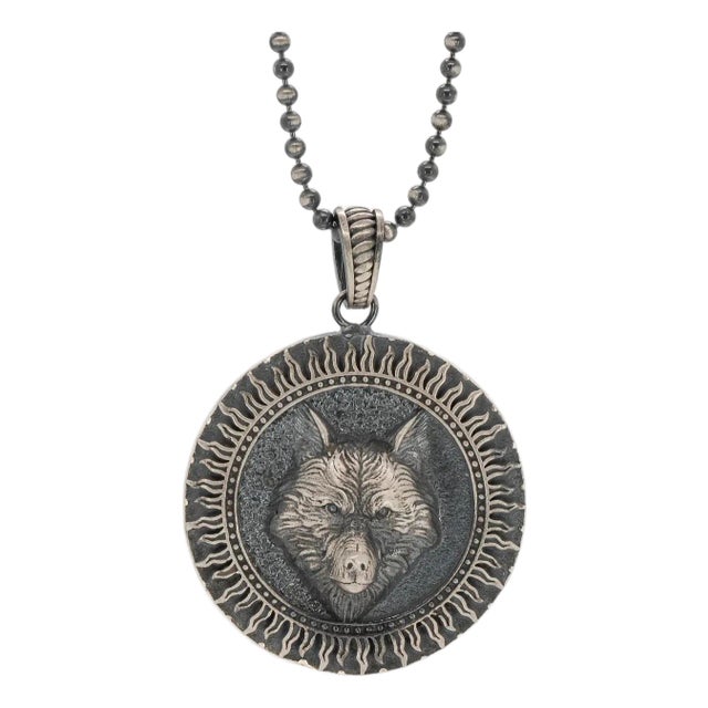 Spirit Animal Wolf Symbol Pendant Sterling Silver Necklace For Sale