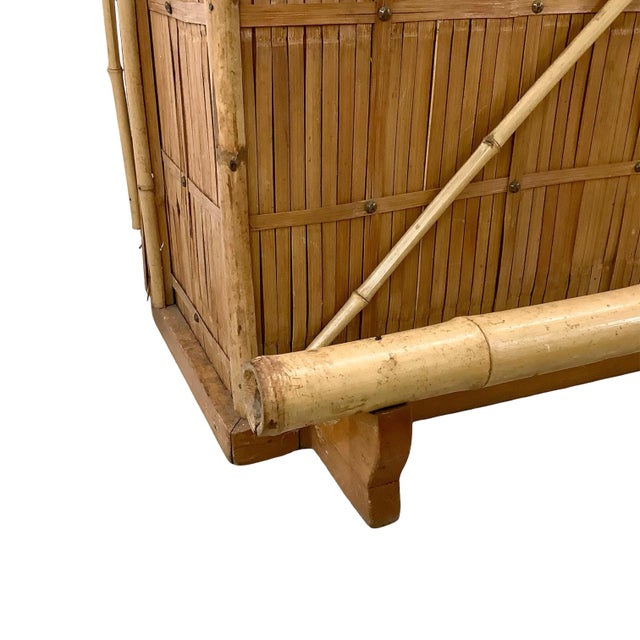Late 20th Century Vintage Bamboo & Woven Rattan Freestanding Dry Bar With Shelving For Sale - Image 5 of 17