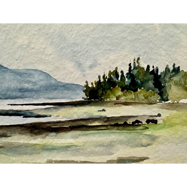 Rustic Henry Emil Salloch Original Watercolor on Paper Coastal Landscape, 1948. For Sale - Image 3 of 8