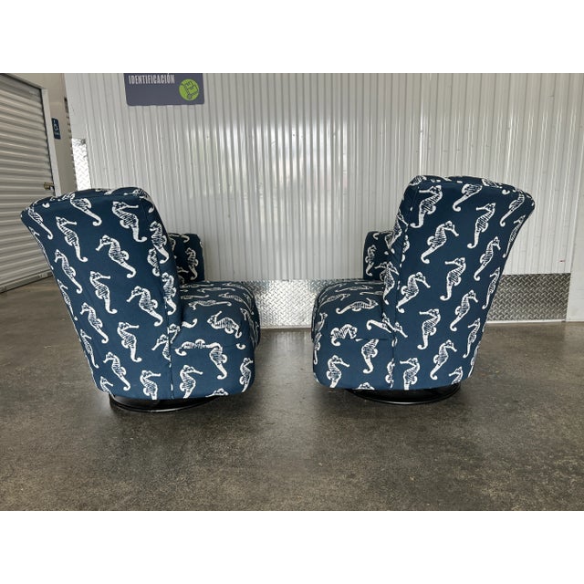 1970s Beach House Seahorse Fabric Covered Fan Back Lounge Chairs - a Pair For Sale - Image 4 of 10