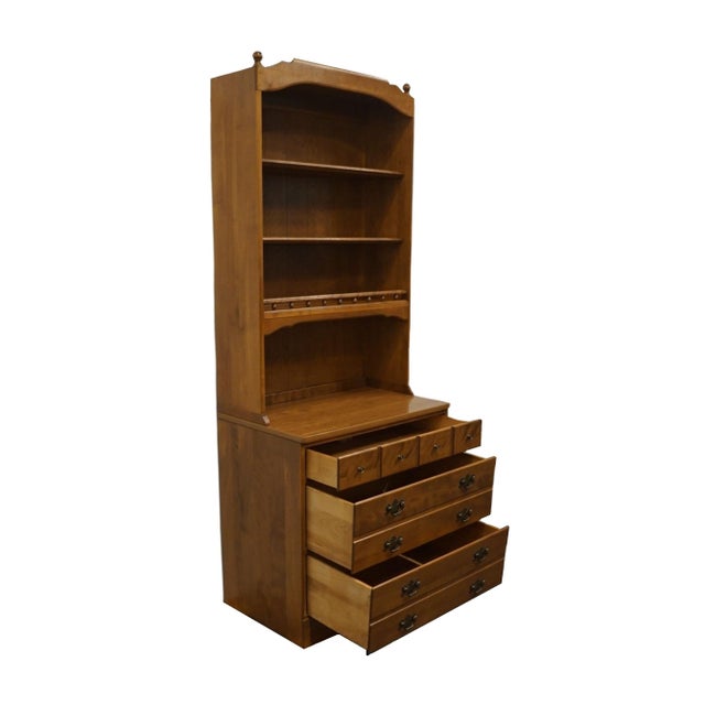 Mid 20th Century Ethan Allen Heirloom Nutmeg Maple Custom Room Plan CRP 30" Chest W. Bookcase Top 10-4026 / 10-4510p For Sale - Image 5 of 12