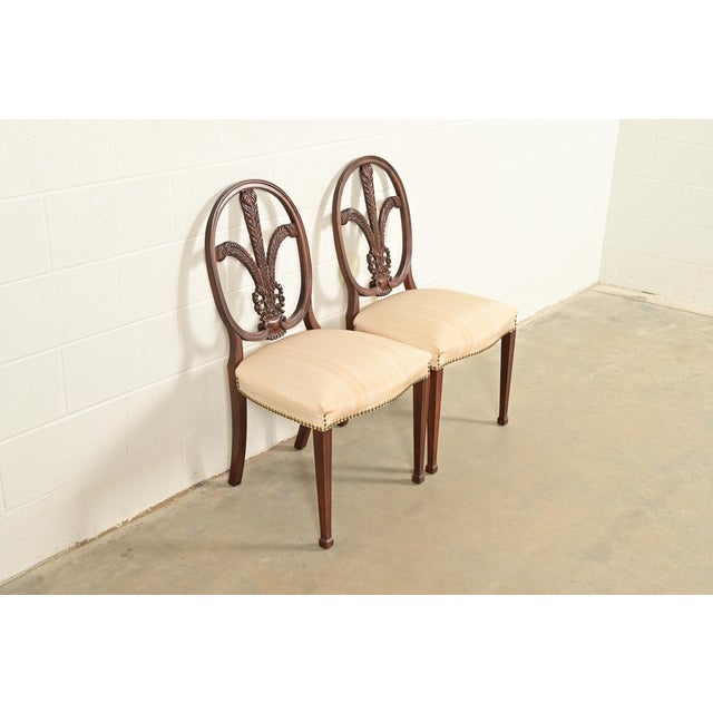 Romweber Romweber Antique French Regency Louis XVI Carved Mahogany Side Chairs or Dining Chairs, Pair For Sale - Image 4 of 14