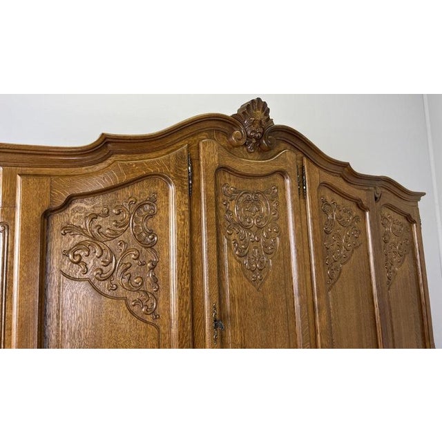 Vintage French Louis XVI Five Door Oak Carved Armoire For Sale - Image 5 of 14
