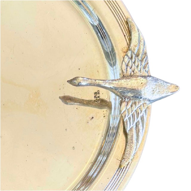Mid-Century Modern Vintage English Silver-Plated Serving Tray with Sculptural Bird Detail, 1960 For Sale - Image 3 of 5
