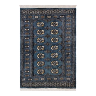 Boho Chic Bokhara Blue/Beige Wool Rug (2'7'' X 4'2'') For Sale