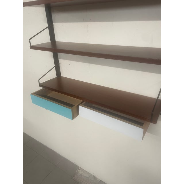 Vintage Wall-Mounted Bookcase with Shelves and Drawers, 1960s For Sale - Image 16 of 17