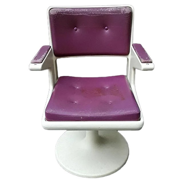 Desk Chair with Purple & White Plastic on Tulip Base, 1970s For Sale