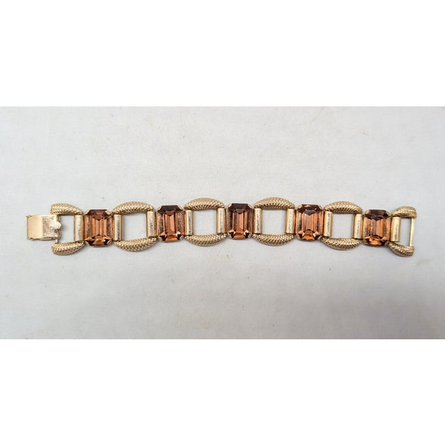 Metal Vintage Signed Napier Goldtone Emerald Cut Faux-Topaz Bracelet For Sale - Image 7 of 10