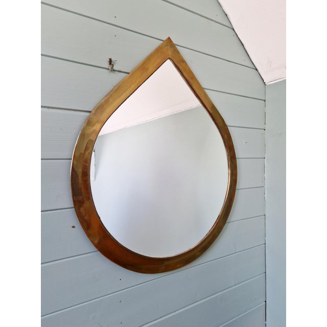 Copper Vintage Brass Mirror in Teardrop Shape, 1970s For Sale - Image 8 of 8