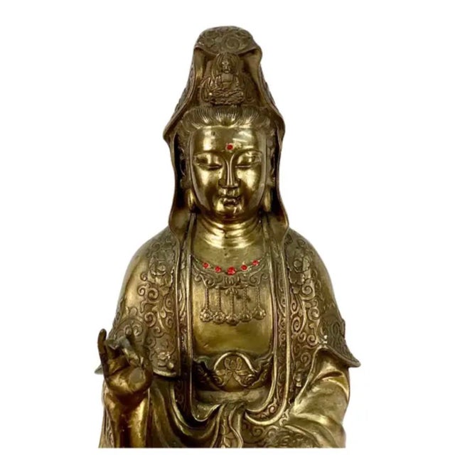 Chinese Gilt Guan Yin Buddha Bronze Sculpture For Sale In Tampa - Image 6 of 11