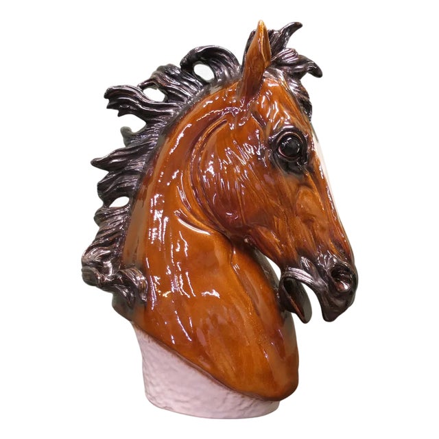 Italian Life Size Handmade Ceramic Horse Head, 1940s For Sale