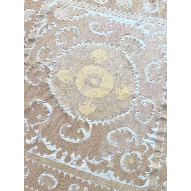 Tan Tashkent Suzani Tablecloth - Hand-Embroidered Textile For Sale - Image 8 of 9