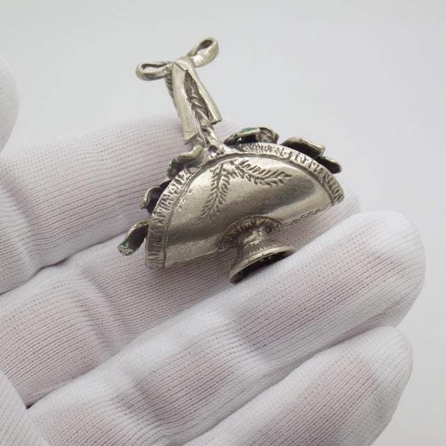 Silver Vintage Italian Handmade Genuine Silver Flower Basket Dollhouse Miniature, Painted, 1980s For Sale - Image 8 of 11