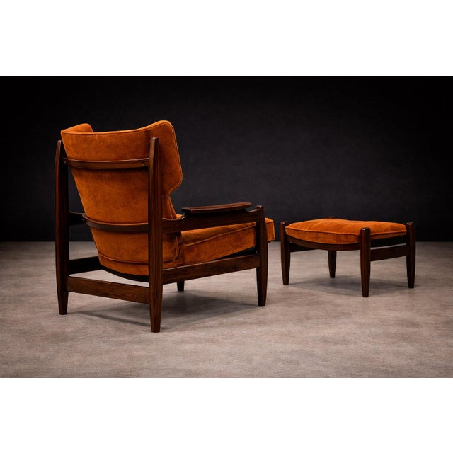 Alexandre Rapoport Brazilian Rosewood Armchair With Ottoman in Burnt Caramel Mohair, Brazil, 1960s For Sale - Image 16 of 17