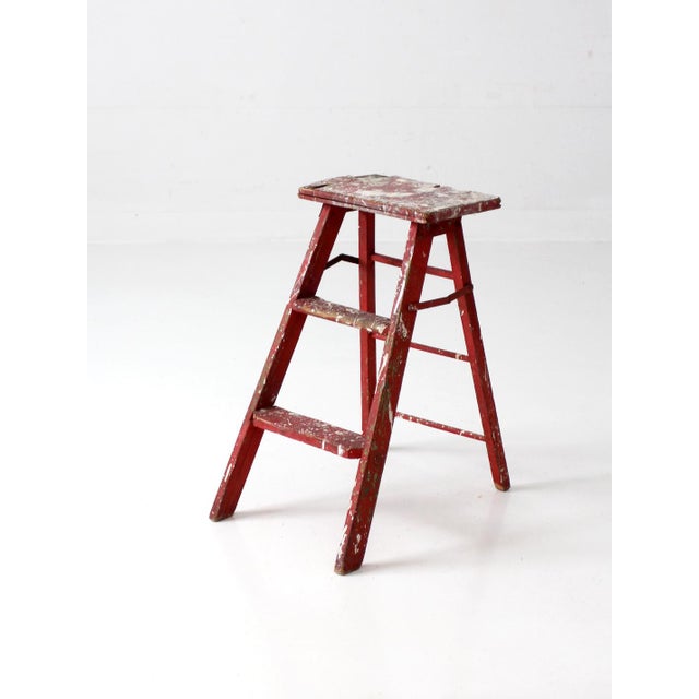Vintage Red Wooden Step Ladder For Sale - Image 6 of 16
