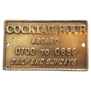 1970s Nautical Ship Cocktail Hours Brass Bar Sign For Sale