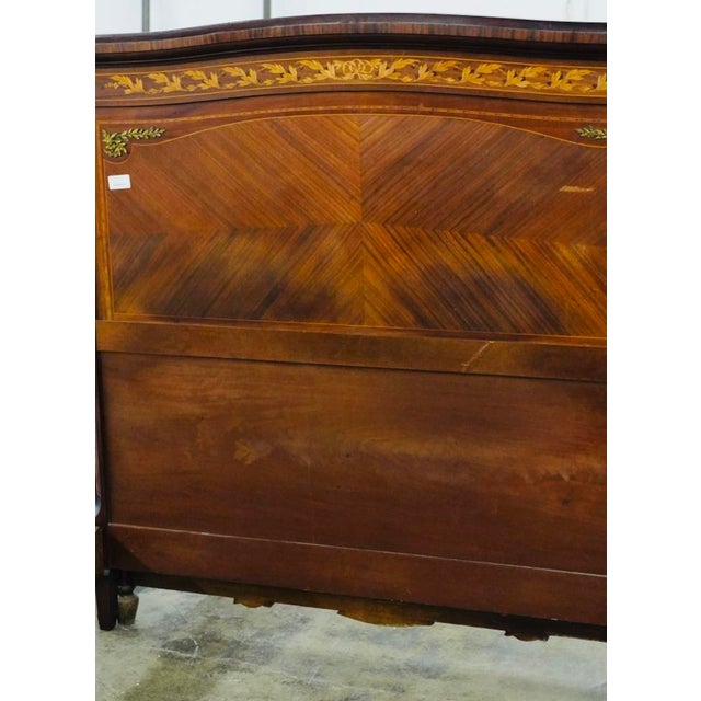 Brown Antique Mahogany and Marquetry Full-Size Bed Frame With Gilt Metal Mounts For Sale - Image 8 of 10