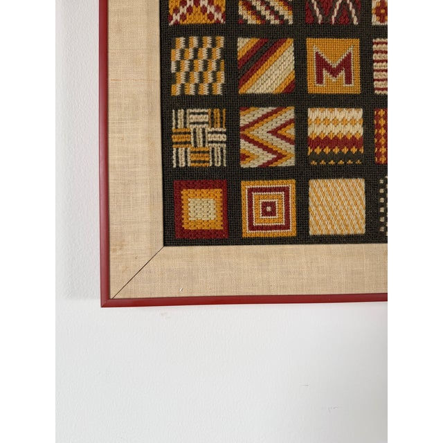 Textile 1970s Vintage Geometric Hand Embroidered Needlepoint Textile Wall Art, Framed For Sale - Image 7 of 12