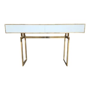 White Glass Console Table with Two Drawers, 1980s