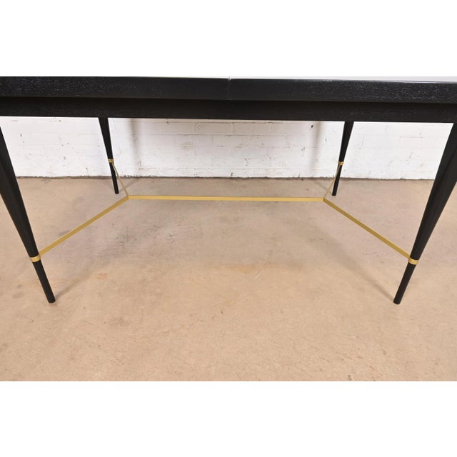 Paul McCobb for Directional Black Lacquer and Brass Extension Dining Table, Newly Refinished For Sale - Image 9 of 12