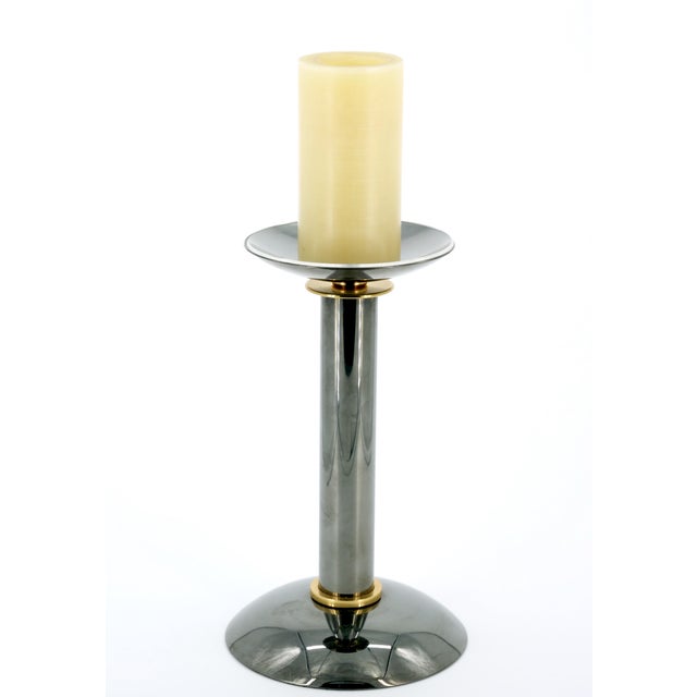 Beautiful mid-century modern candlestick by renowned designer Karl Springer combines Art Deco inspiration with clean,...
