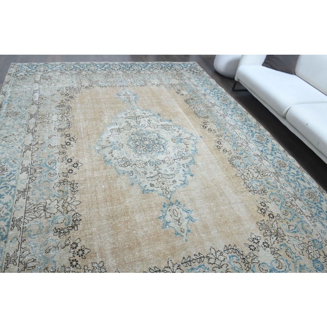 1970s Vintage Persian Handmade Wool Cotton Blue Area Rug For Sale - Image 4 of 11