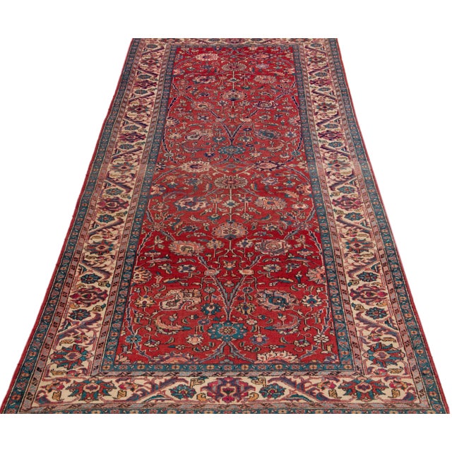 Persian 1960s Vintage Persian Tabriz Handmade Floral Red Wool Runner For Sale - Image 3 of 7