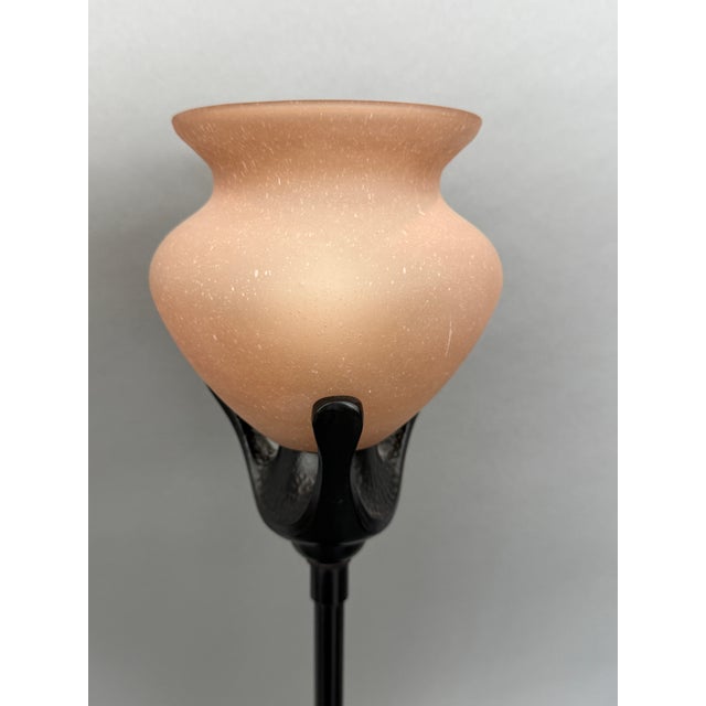 Metal Vintage Torchiere Torch Light Vase Shaped Amber Beaux Arts Mission Style Table Lamps - A Pair For Sale - Image 7 of 16