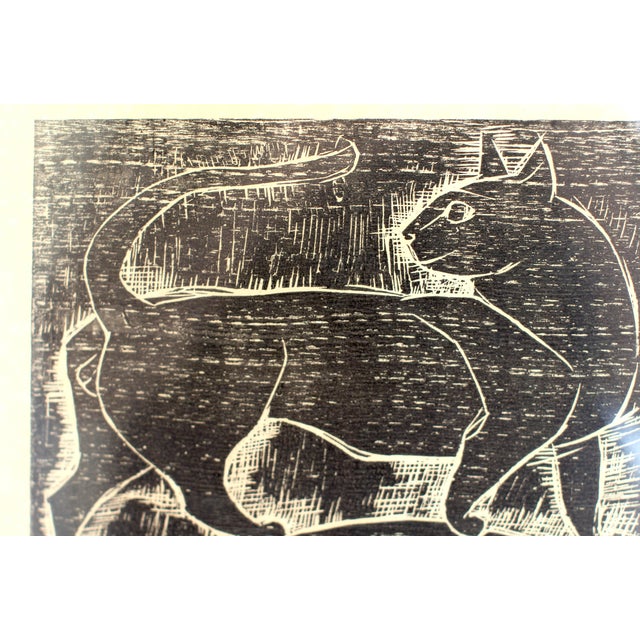 1960s E. Romano "Cat and Lute" Woodcut For Sale - Image 6 of 11