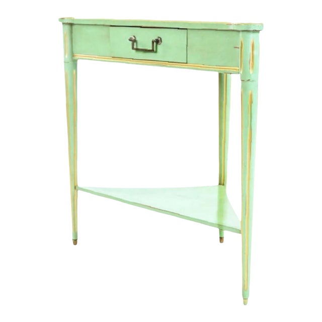 Grange France French Provicincial Seafoam Green Triangular End Table With Drawer, 2000s. For Sale