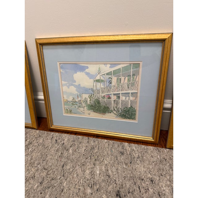 English Set of Three Framed Watercolor Prints by David R. W. Hamilton-Jones — Harbour Island, Bahamas, 1995 For Sale - Image 3 of 4