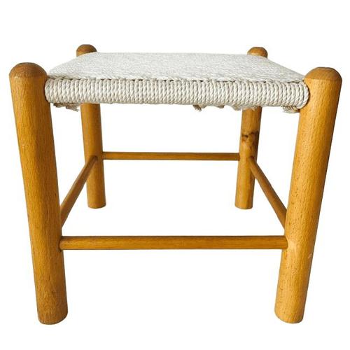 Lovely vintage mid-century Danish design wooden stool with a braided rope seat from the 1960s. This wooden stool with a...