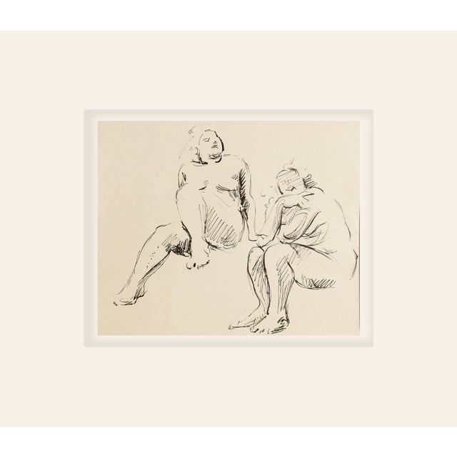 Late 1800's / Early 1900's Antique European Figure Study of Female Nude, Ink on Paper With Mat For Sale