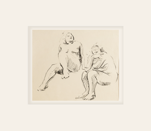 Late 1800's / Early 1900's Antique European Figure Study of Female Nude, Ink on Paper With Mat