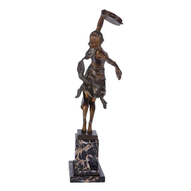 1940s 1940s A Titze Birks Foundry Deco Tambourine Dancer Bronze Sculpture For Sale - Image 5 of 8