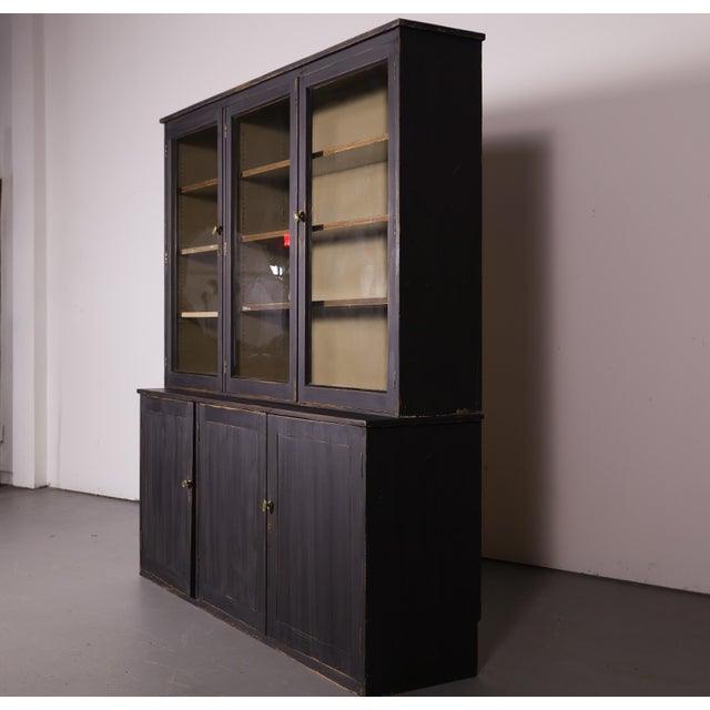 Black English Glazed Painted Bookcase With Adjustable Shelving - Circa 1880 For Sale - Image 8 of 13