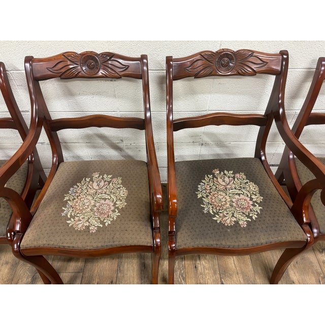 Traditional Vintage Mahogany Rose Back Regency Style Ladderback Dining Chairs - Set of 6 For Sale - Image 3 of 9
